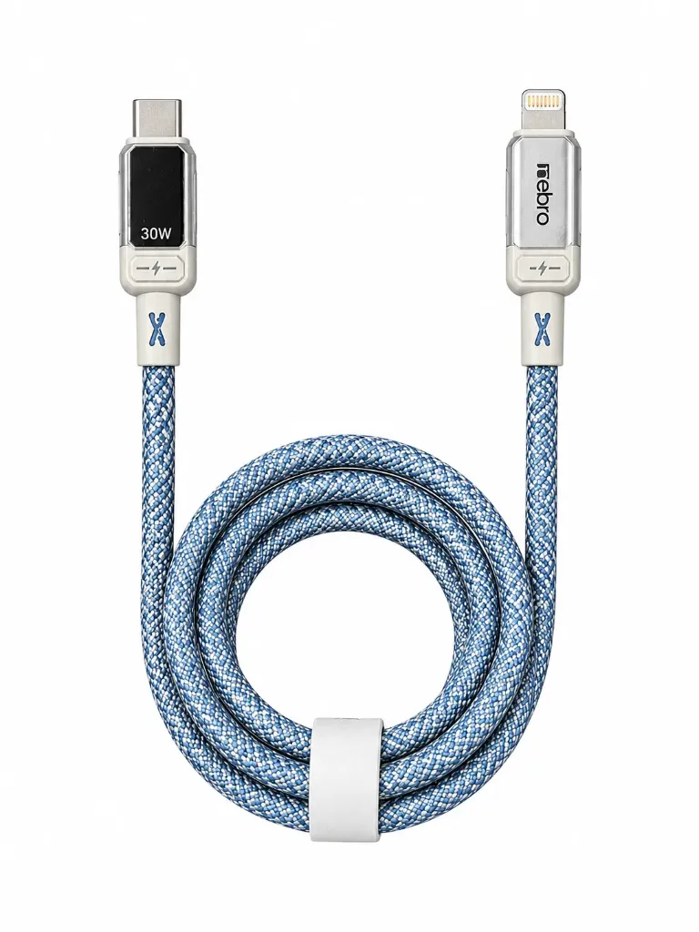 CABLE NEBRO WD-306TL PANTALLA DIGITAL TRENZADO TIPO-C A LIGHTNING 30W 1.2M