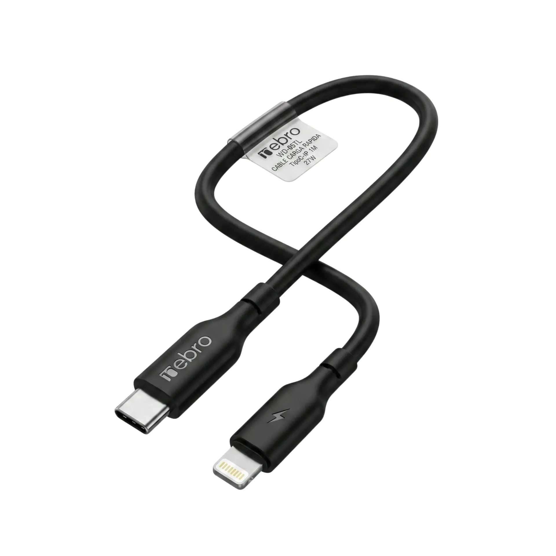 [124967] CABLE NEBRO WD-05TL TIPO C A LIGHTING 1M 27W (Negro)