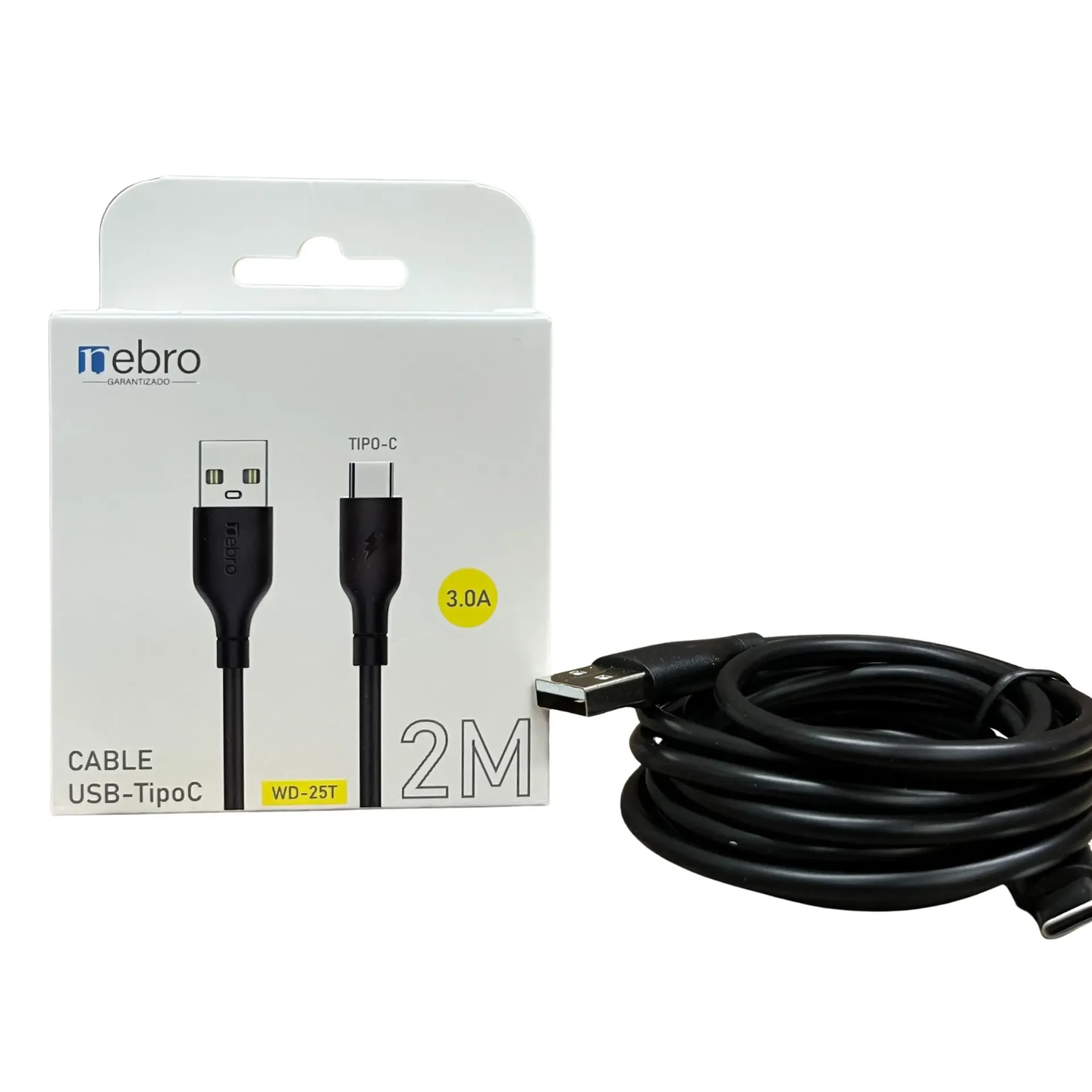 [130394] CABLE NEBRO WD-25T USB-TIPO-C 3.0A 2M (Negro)