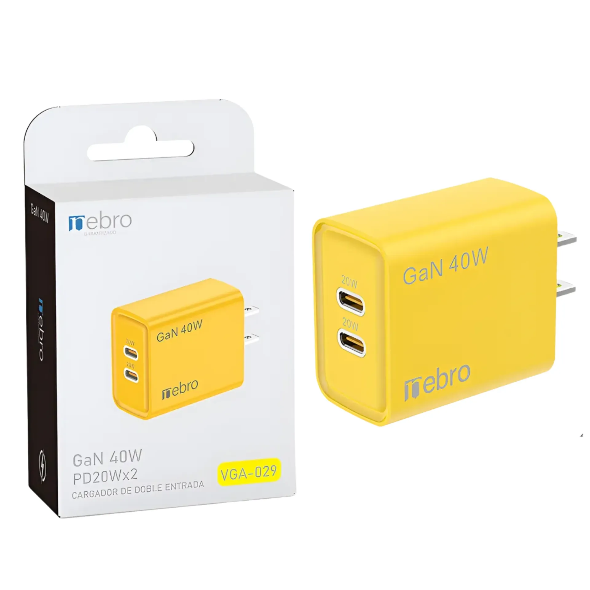 CARGADOR NEBRO CUBO DE CARGA VGA-029 TIPO-C PD 2 PUERTOS 40W