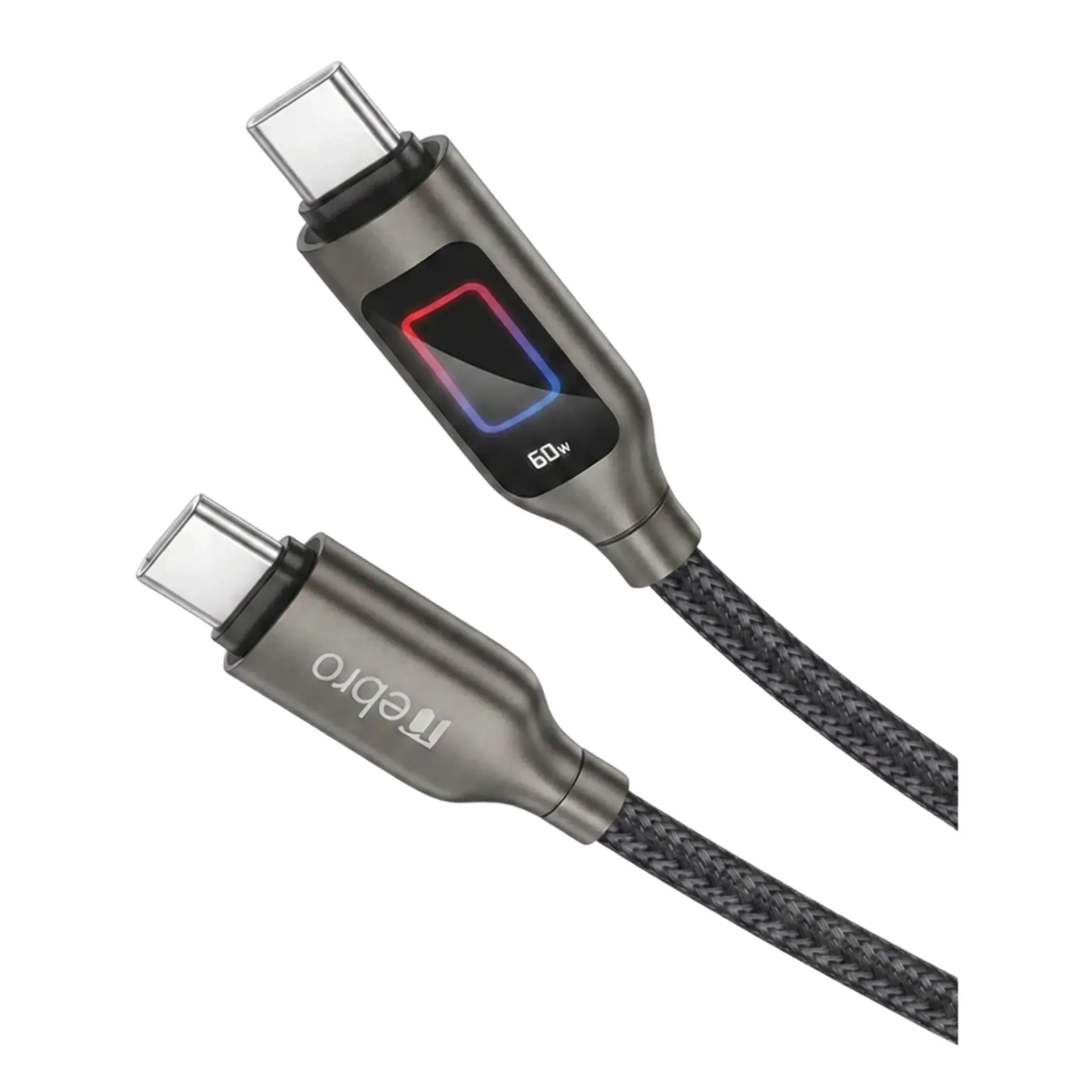 CABLE NEBRO WD-305TT DATOS DE CARGA RAPIDA CON PANTALLA DIGITAL TIPO-C A C 60W 1.2M