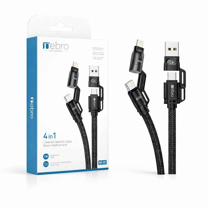 CABLE NEBRO WD-307 DATOS DE CARGA RAPIDA MULTIFUNCIONAL 4 EN 1 1.2M