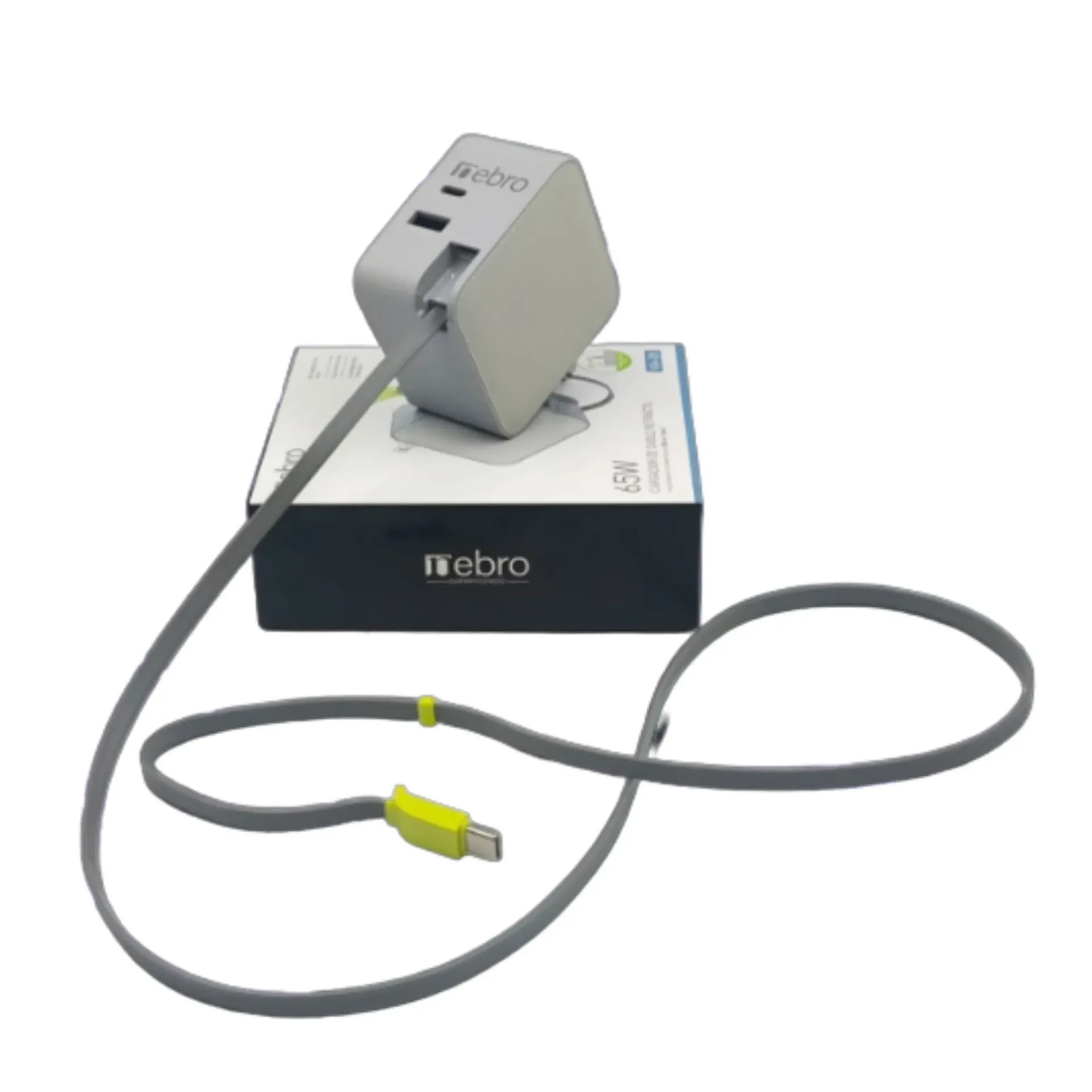 CARGADOR NEBRO VGA-205 COMBO DE CABLE RETRACTIL PUERTO USB-A + TIPO-C 65W