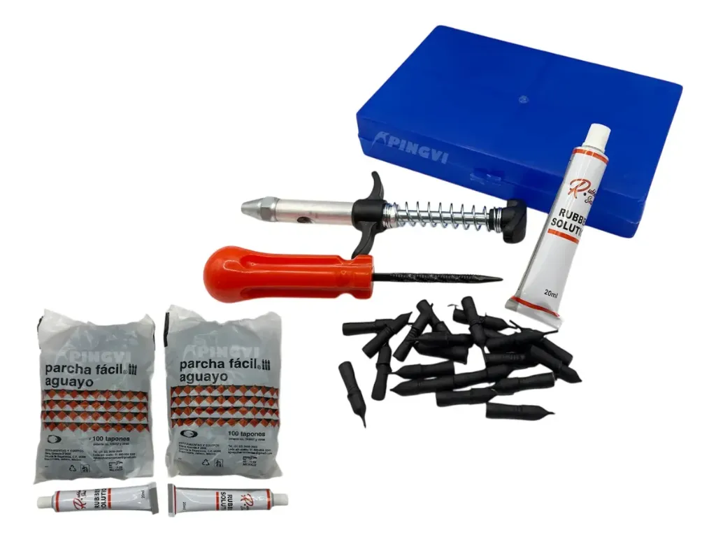 KIT DE INYECCION PARCHADO LLANTAS+200PARCHES TAPON+2 TUBOF